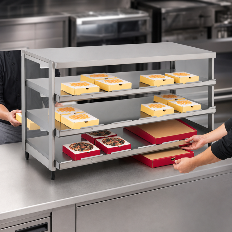 Product image #3 for Hatco Glo-Ray® Countertop Pass-Thru Pizza Warmer with Triple Slant Shelves, 24 x 24 Inch, 1800 Watts