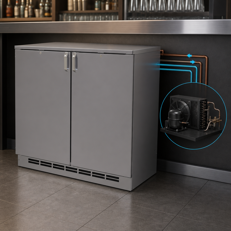 Product image #3 for Glastender C1RB48 One-Zone Remote Bar Profile Back Bar Cooler, 48-Inch, 2-Section, 20-Inch Door Openings