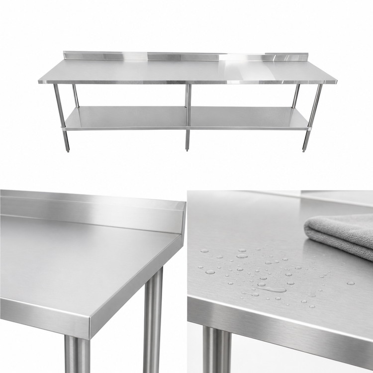 Product image #3 for Sapphire 108-Inch Stainless Steel Underbar Worktable with 5-Inch Backsplash and Undershelf