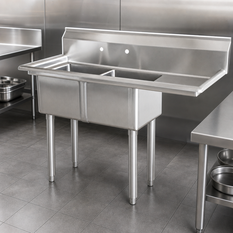 Product image #3 for Omcan USA 2-Compartment Pot Sink with Right-Hand Drainboard, 18-Gauge 304 Stainless Steel