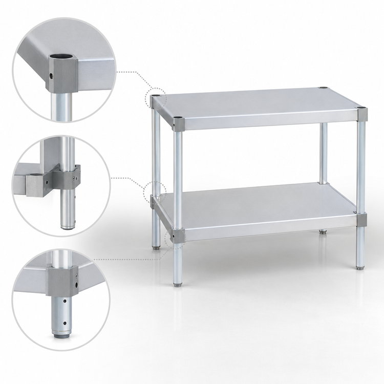 Product image #3 for New Age Stationary Modular Aluminum Equipment Stand with 2 Adjustable Solid Shelves, 42 x 15 x 24 Inches