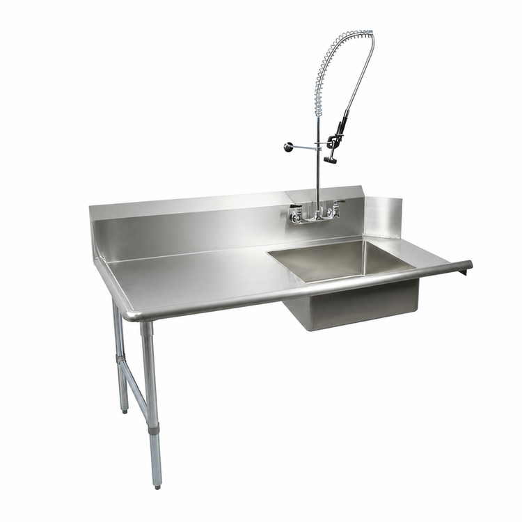 Product image #3 for BK Resources 36-Inch Straight Soiled Dish Table with Right-to-Left Operation, 20 x 20 x 8 Sink, and Pre-Rinse Faucet