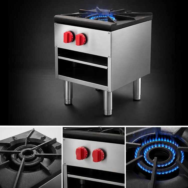 Product image #3 for Omcan USA Stainless Steel Single Gas Stock Pot Range, 18-Inch W x 21-Inch D, 100,000 BTU, Natural Gas with Propane Kit