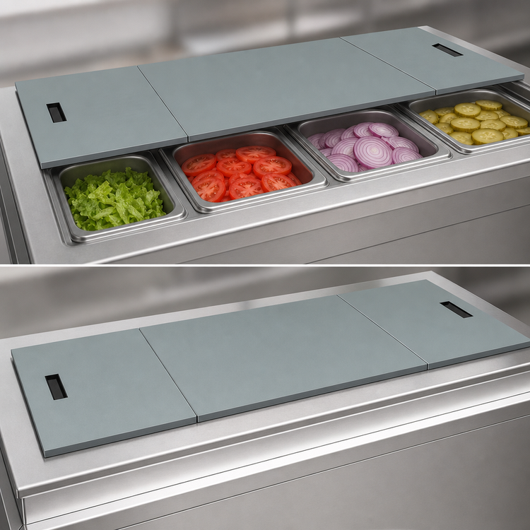 Product image #3 for Advance Tabco HC-4 Hinged Stainless Steel Cover for 4-Well Cold Food Tables