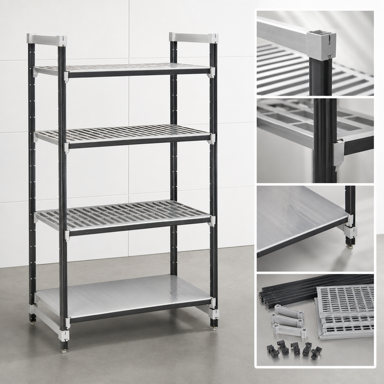 Product image #3 for Cambro Camshelving Elements XTRA Stationary Starter Polymer Shelving Unit, 21 x 24 x 64 Inches, 4-Tier, Vented and Solid
