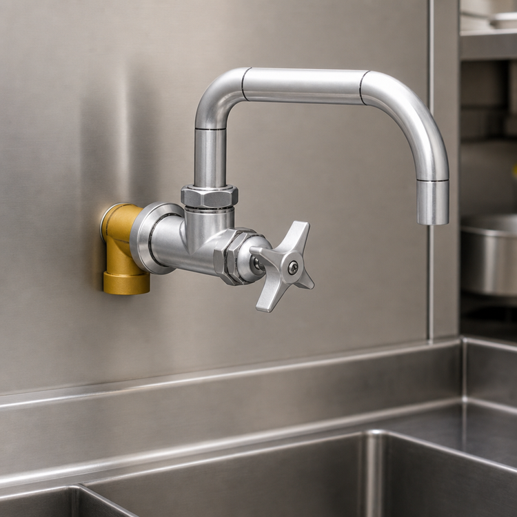 Product image #3 for T&S Brass Big-Flo Wall Mount Faucet with 8 Inch Swivel Nozzle and 4-Arm Handle