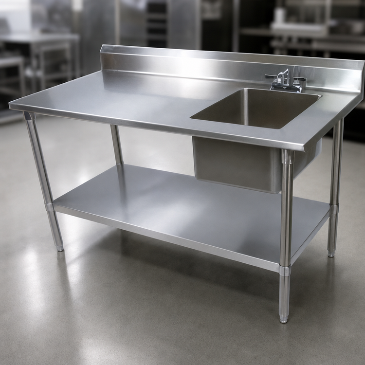 Product image #3 for John Boos 72-Inch x 30-Inch Stainless Steel Sink Table with Right-Side Prep Sink and Backsplash