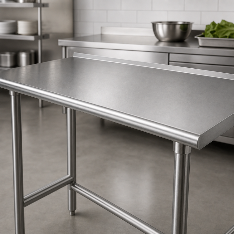 Product image #3 for Advance Tabco 48 Inch x 24 Inch 16 Gauge 430 Stainless Steel Open Base Work Table with 1-1/2 Inch Rear Up-Turn