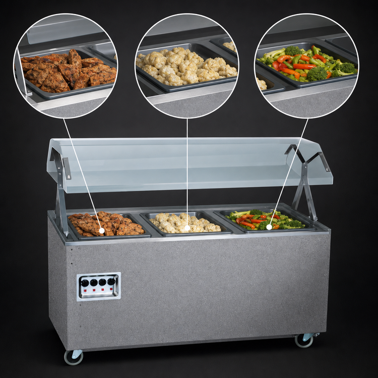 Product image #3 for 2-Series Affordable Portable Deluxe 3-Well Mobile Hot Food Station with Buffet-Style Breath Guard and Enclosed Base