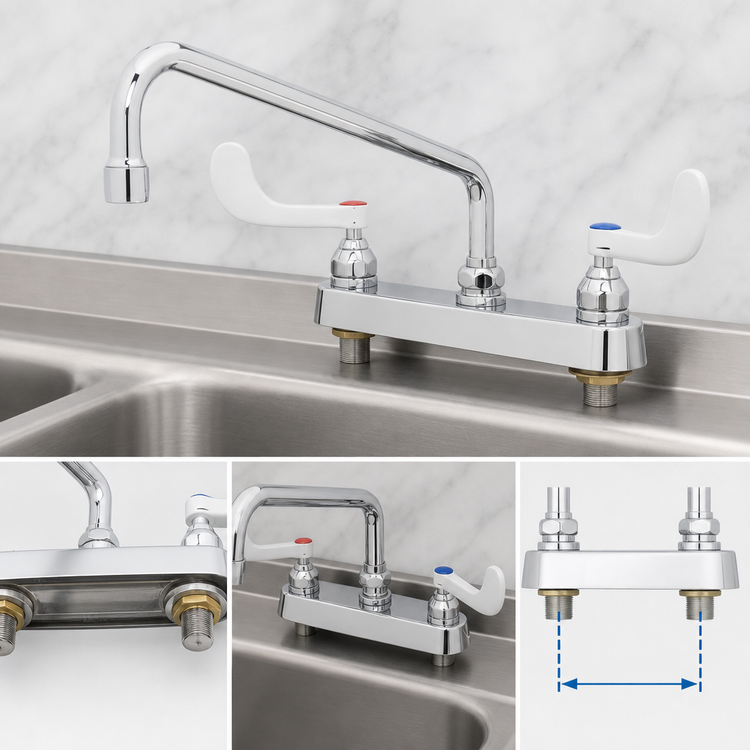 Product image #3 for T&S Brass 8-Inch Centers Deck-Mount Workboard Mixing Faucet with 12-Inch Swing Nozzle and 2.2 GPM Aerator