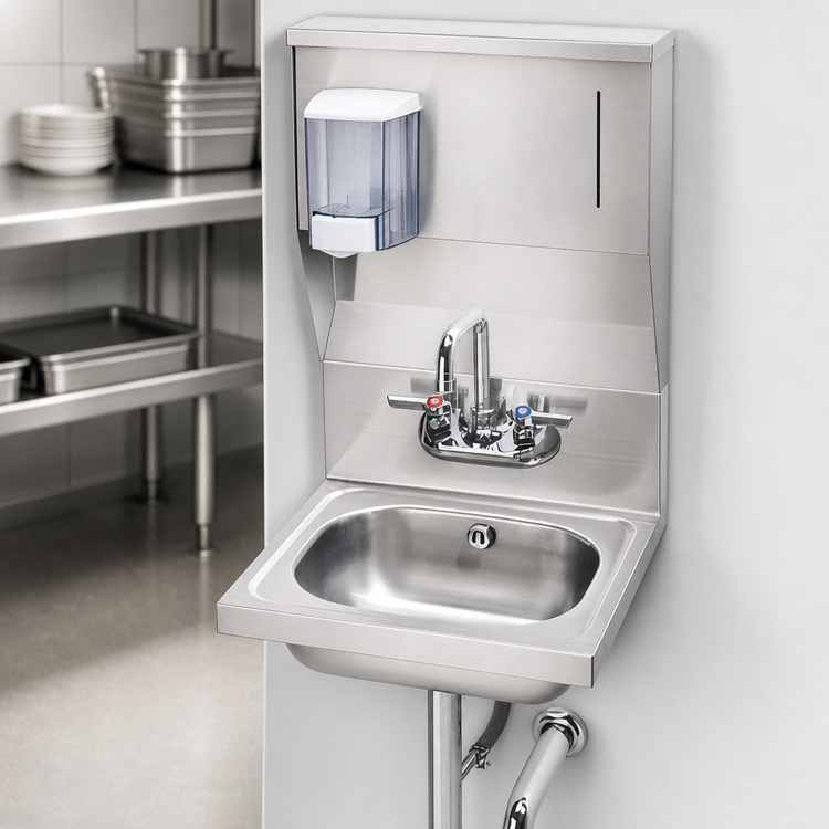 Product image #3 for Krowne HS-7 Wall-Mounted 16-3/16" Stainless Steel Hand Sink with Integrated Soap & Towel Dispensers