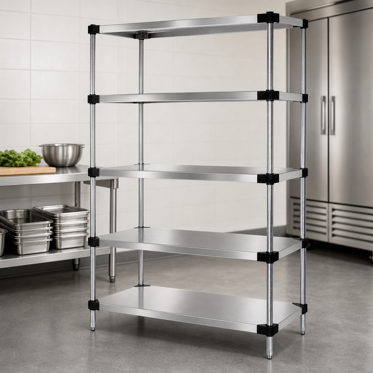 Product image #3 for Quantum 5-Shelf Solid Stainless Steel Stationary Shelving Starter Kit, 48W x 24D x 74H