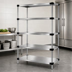 Thumbnail image #3 for Quantum WRS5-74-2448SS 5-Shelf Solid 304 Stainless Steel Stationary Shelving Starter Kit, 48W x 24D x 74H