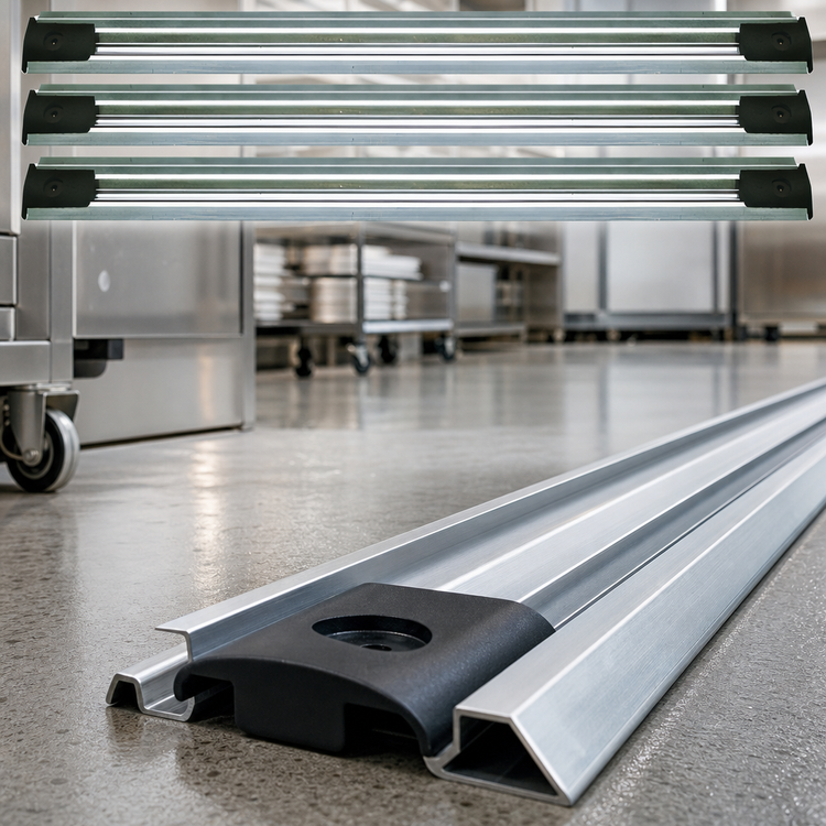 Product image #3 for Quantum Double Unit Floor Track Assembly Kit with 3 17-Foot V-Groove Aluminum Tracks
