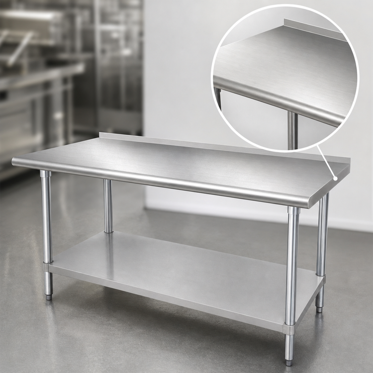 Product image #3 for Advance Tabco 144" x 24" 16-Gauge 304 Stainless Steel Work Table with 1-1/2" Rear Up-Turn and Adjustable Undershelf