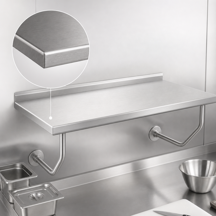 Product image #3 for Advance Tabco 14-Gauge 304 Stainless Steel Wall-Mounted Work Table with 1-1/2-Inch Rear Backsplash, 36 x 24 Inches