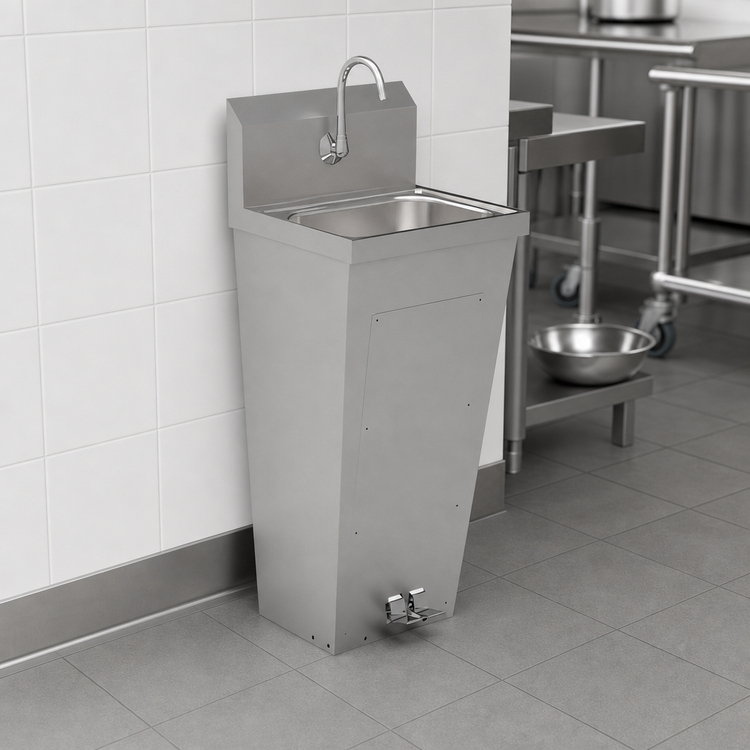Product image #3 for John Boos Pro-Bowl Floor-Mount Pedestal Hand Sink with Faucet and Foot Valves
