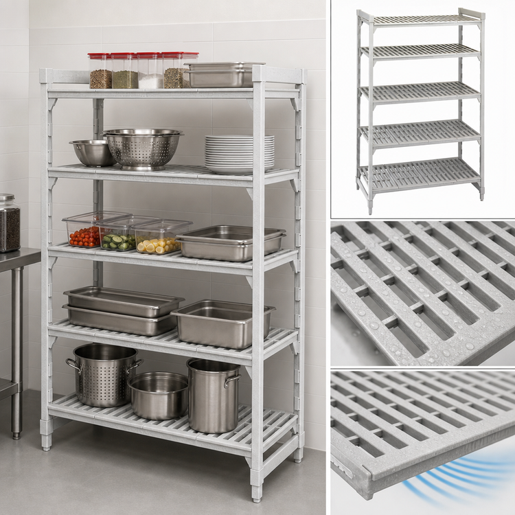 Product image #4 for Cambro Camshelving Premium 5-Tier Stationary Vented Starter Unit, 18" x 48" x 64", Speckled Gray