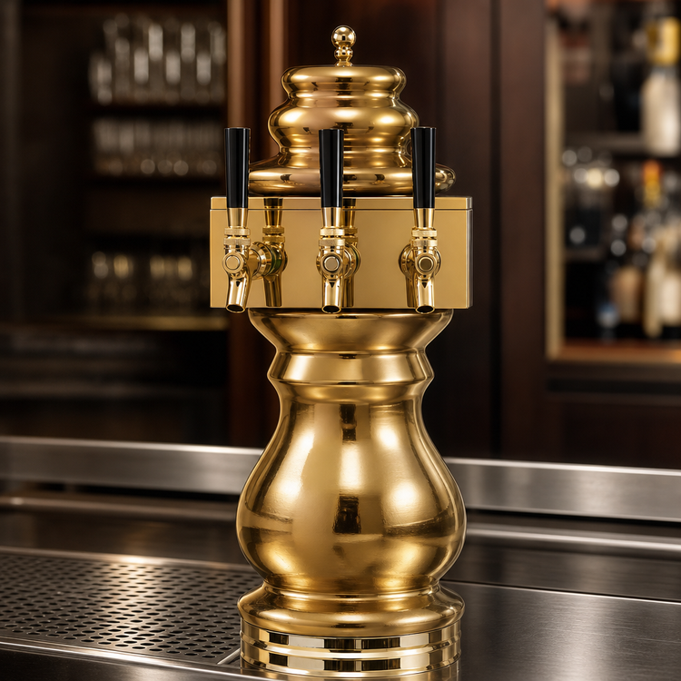 Product image #3 for Glastender Braumeister 3-Faucet Air-Cooled Draft Dispensing Tower with Polished Brass Finish