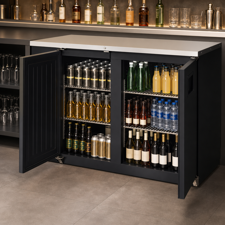 Product image #3 for Everest Refrigeration EBB69-24 Two-Section Back Bar Refrigerator, 68 Inch Wide, 20 Cu. Ft., Stainless Steel Top, Side-Mounted Self-Contained Refrigeration