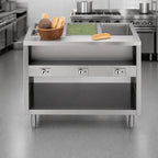 Thumbnail image #3 for Dinex DXPDME6OS 6-Well Electric Stationary Hot Food Counter with Sealed Wells, Open Cabinet Base and Stainless Steel Top, 86-Inch