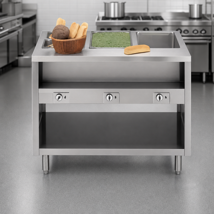 Product image #3 for Dinex ServeXpress DXPDME6OS 6-Well Electric Stationary Hot Food Counter with Open Base