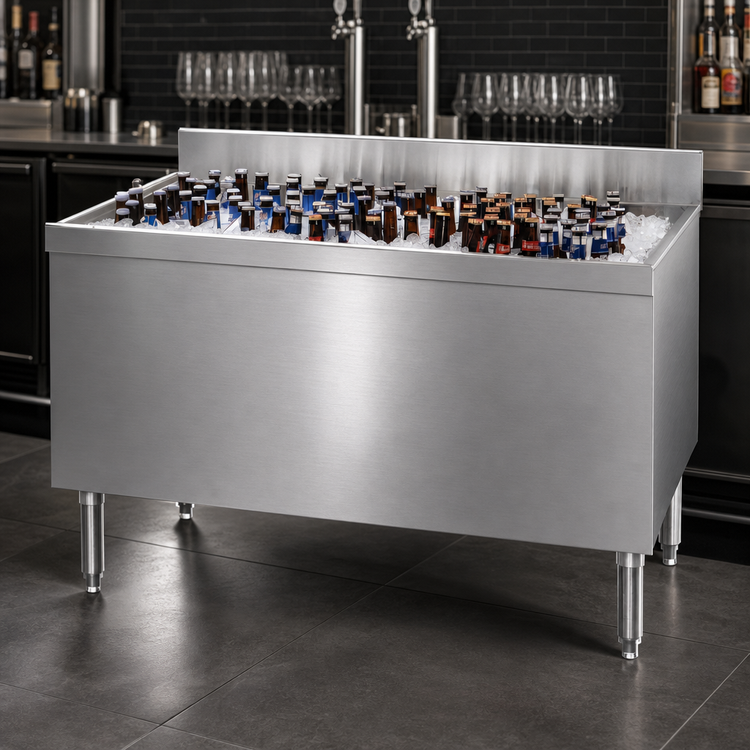 Product image #3 for Advance Tabco Prestige Supreme Stainless Steel Beer Bath Bar Ice Bin, 48 x 24 Inch, 18-Inch Deep Bin