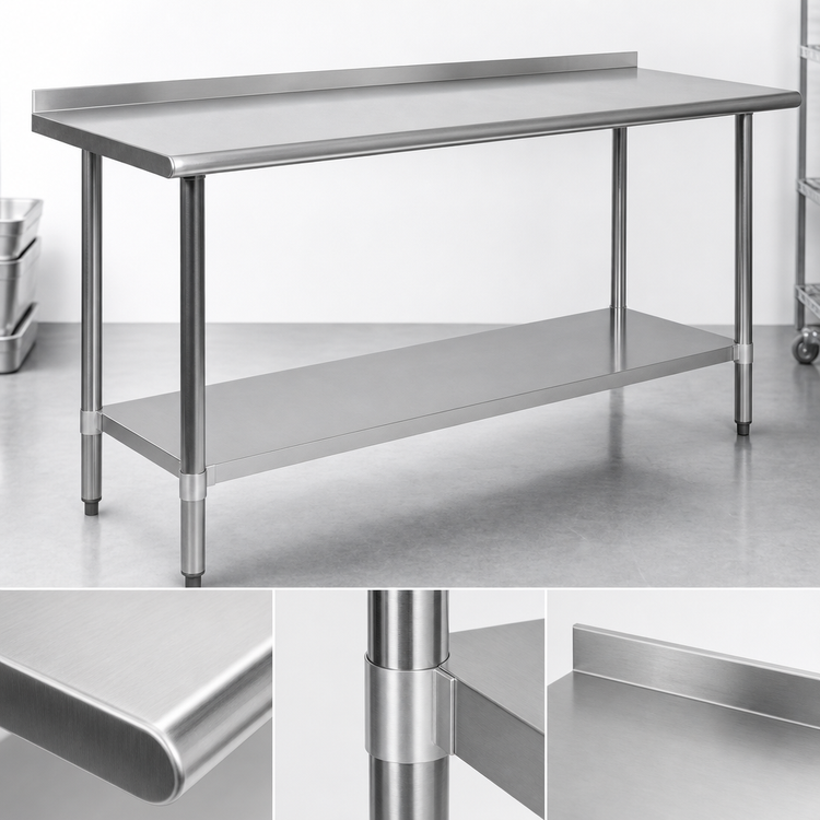 Product image #4 for Flash Furniture 60-Inch Stainless Steel Prep and Work Table with 1.5-Inch Backsplash and Undershelf