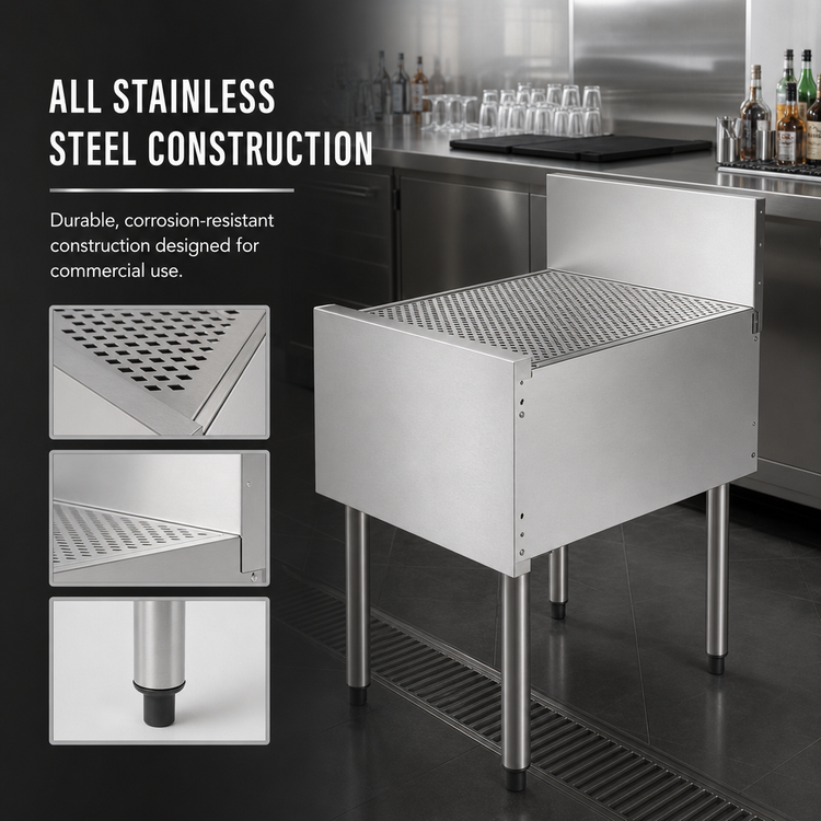 Product image #4 for Top Shelf TSF Series 18-Inch Freestanding Stainless Steel Underbar Drainboard with 6-Inch Backsplash