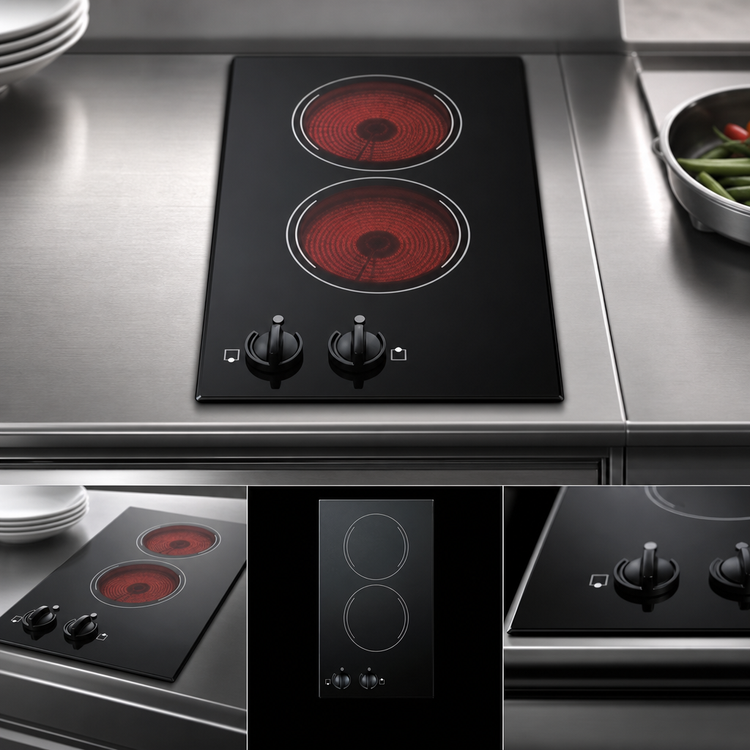Product image #3 for Summit Commercial 12-Inch Built-In Two-Burner Radiant Electric Cooktop with Black Ceramic Glass Surface, 230V