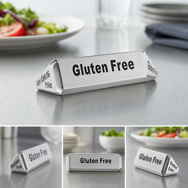 Product image #3 for American Metalcraft Triangular 3-Sided Stainless Steel Table Sign for Vegan, Vegetarian, and Gluten Free Identification
