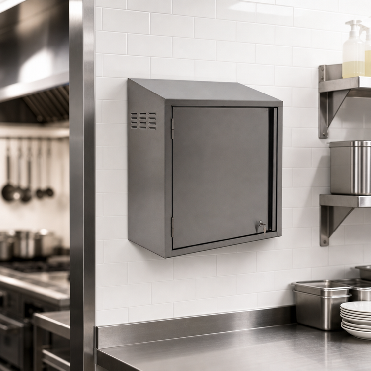 Product image #3 for Eagle Group Wall-Mounted Stainless Steel Chemical Storage Cabinet with Right-Hinged Locking Door, 24 x 15 x 28 Inches