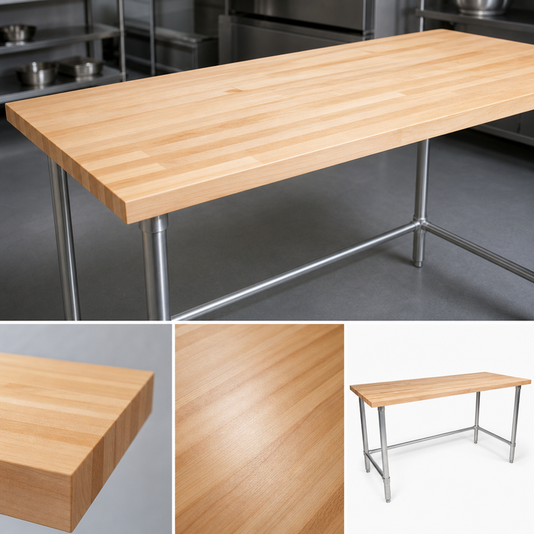 Product image #3 for John Boos 96-Inch x 36-Inch Northern Hard Rock Maple Wood Top Work Table with Stainless Steel Legs