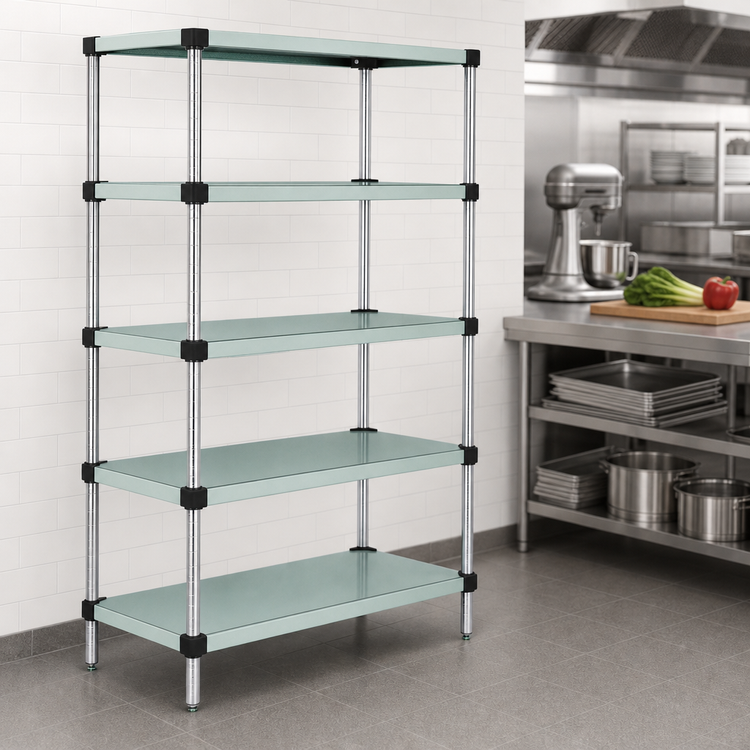 Product image #3 for Quantum 5-Shelf Solid Stainless Steel Shelving Starter Kit, 48-Inch W x 21-Inch D x 63-Inch H
