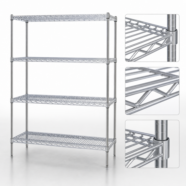 Product image #3 for Eagle Group 4-Tier Stationary Starter Wire Shelving Unit with QuadTruss® Design, 72W x 21D x 74H, Stainless Steel Finish
