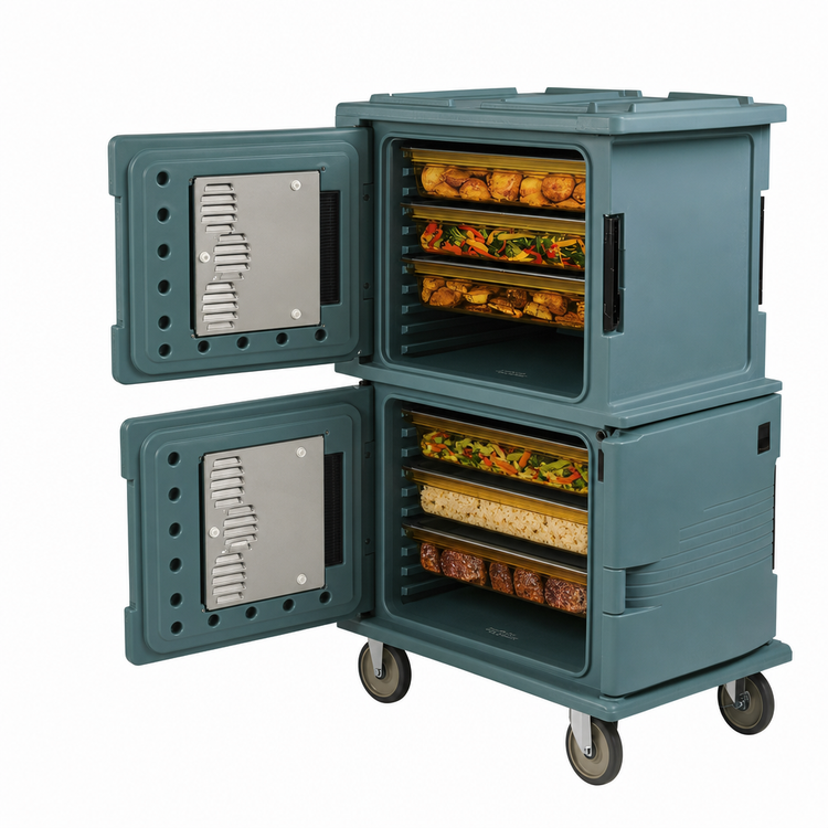 Product image #4 for Cambro Ultra Camcart H-Series 2-Compartment Front-Loading Heated Food Pan Carrier, 24 GN 1/1 Pan Capacity, 110V, Slate Blue