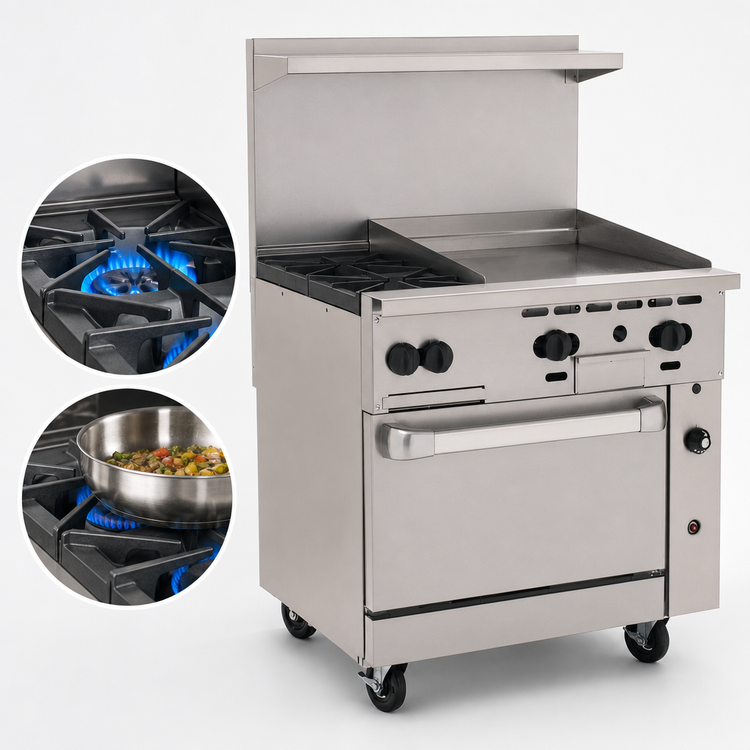 Product image #3 for Vulcan Endurance 36-Inch Gas Restaurant Range with 2 Open Burners, 24-Inch Griddle, and Convection Oven