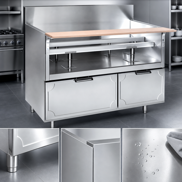 Product image #3 for La Rosa 304 Stainless Steel 78-Inch Dry-Drawer Base Equipment Stand with 4 Drawers and Richlite Cutting Board