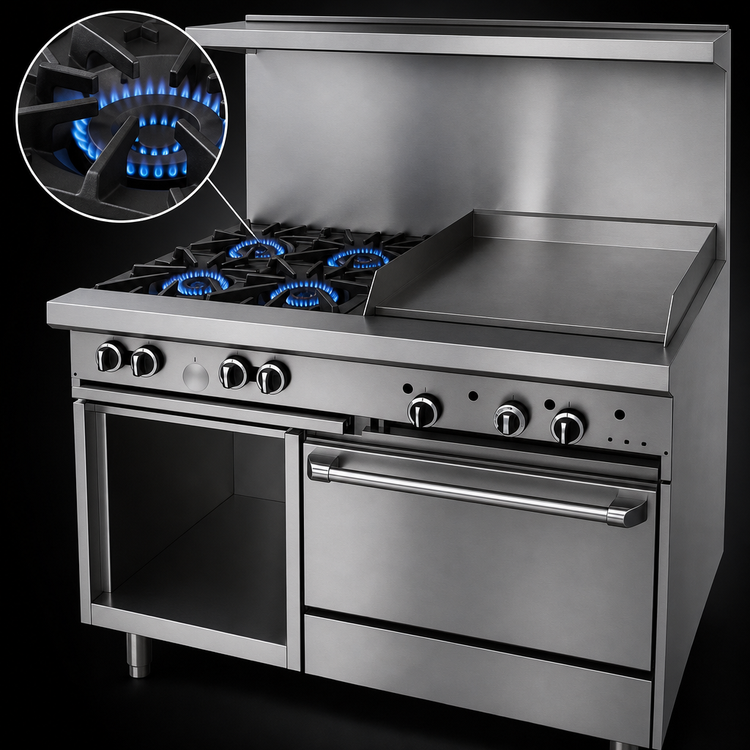 Product image #3 for Garland G Starfire Pro 48-Inch Gas Restaurant Range with 4 Open Burners, 24-Inch Griddle and Single Oven