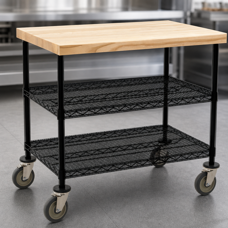 Product image #3 for QuadTruss 3-Tier Maple Top Demo Cart with 1-3/4 Inch Hardwood Maple Top, 60 x 24 x 34 Inch, Black Epoxy Finish