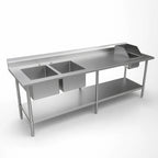 Thumbnail image #3 for BK Resources BKPT-2-3096S-L 96" W x 30" D 16-Gauge 304 Stainless Steel Prep Sink Table with Left-Side Dual Bowls and Hand Sink