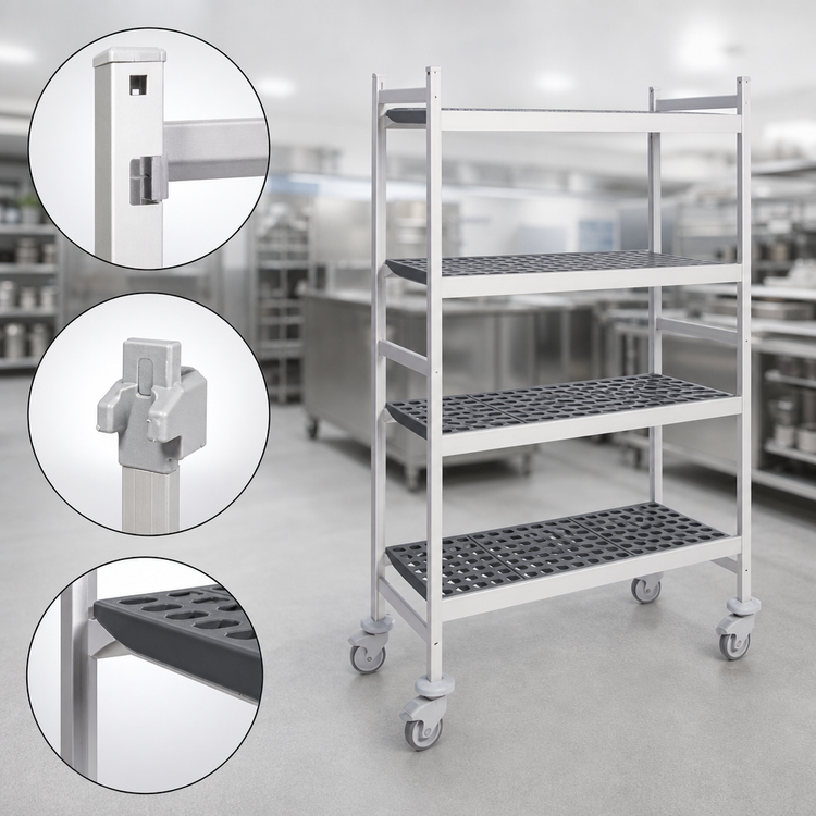 Product image #3 for Fermostock 4-Tier Mobile Perforated Polymer Shelving Unit, 31"W x 22"D x 71"H