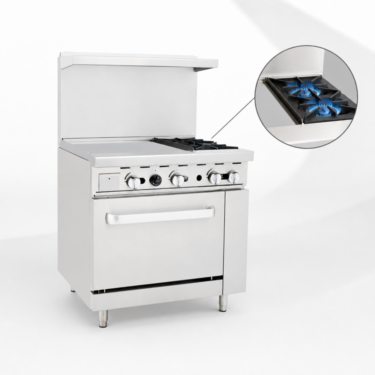 Product image #3 for CookRite 36-Inch Commercial Propane Combination Gas Range with 2 Open Burners, 24-Inch Left Griddle and Standard Oven