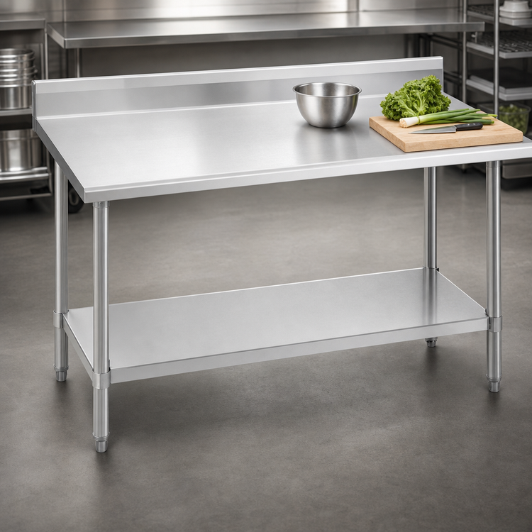 Product image #3 for Duke 48" x 24" 400-Series Stainless Steel Work Table with 1-1/8" Riser and Galvanized Undershelf