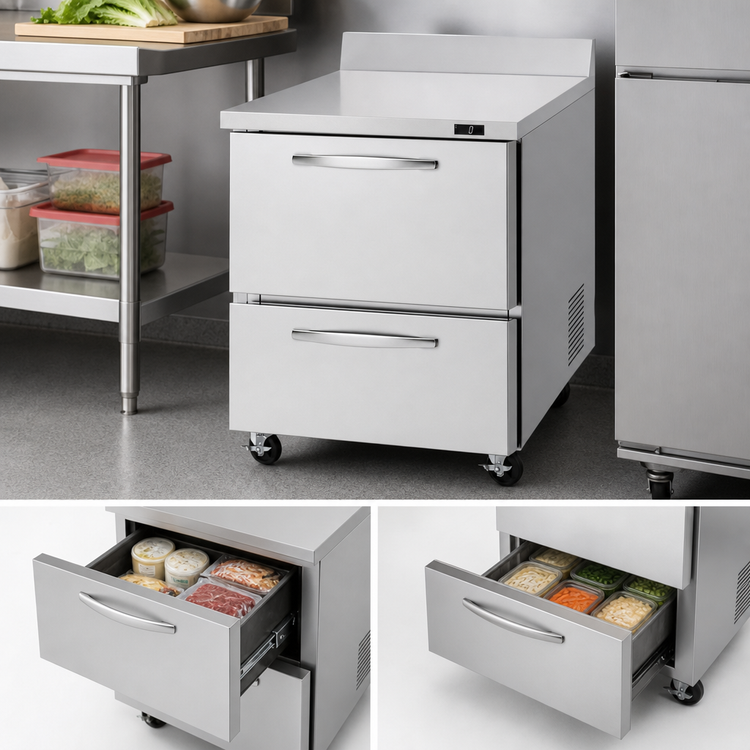 Product image #3 for Turbo Air PRO Series One-Section 2-Drawer Worktop Freezer, 6.8 Cu. Ft., Self-Contained, 27-1/2 Inch Wide