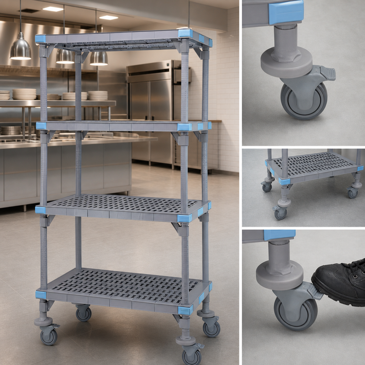 Product image #3 for Millenia Mobile Polymer Starter Shelving Unit with 4 Open Grid Shelves, 30 x 21 x 86 Inches