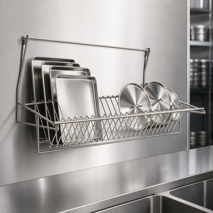 Product image #3 for Metro SmartWall Life Wall-Mounted 304 Stainless Steel Drying Shelf with Slanted Lid Holder
