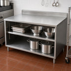 Thumbnail image #3 for BK Resources CSTR5-3036 Stainless Steel Chef Table, Open-Front Cabinet Base, 36 x 30 x 39-3/4 in, 14-Gauge Top, 5-Inch Riser