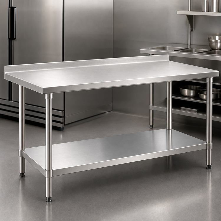 Product image #3 for Eagle Group Deluxe Series 60 in. x 36 in. 16-Gauge 300 Series Stainless Steel Work Table with 1-1/2 in. Rear Upturn and Adjustable Undershelf