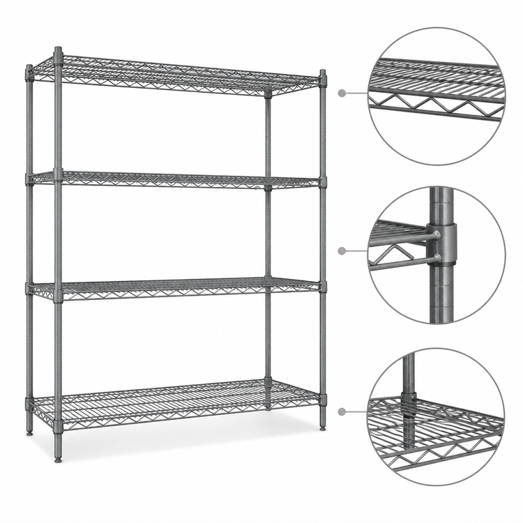 Product image #3 for Eagle Group Valu-Master 4-Tier Stationary Wire Shelving Starter Unit, 72 x 24 x 74 Inches, Pewter Gray Epoxy
